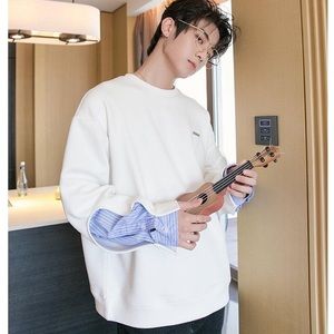 New Chicerro Men’s Striped Two-Piece Sweater in white/blue size Medium